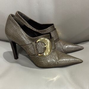 Nadia Neri Gold Buckle metallic Pointed Toe Heels